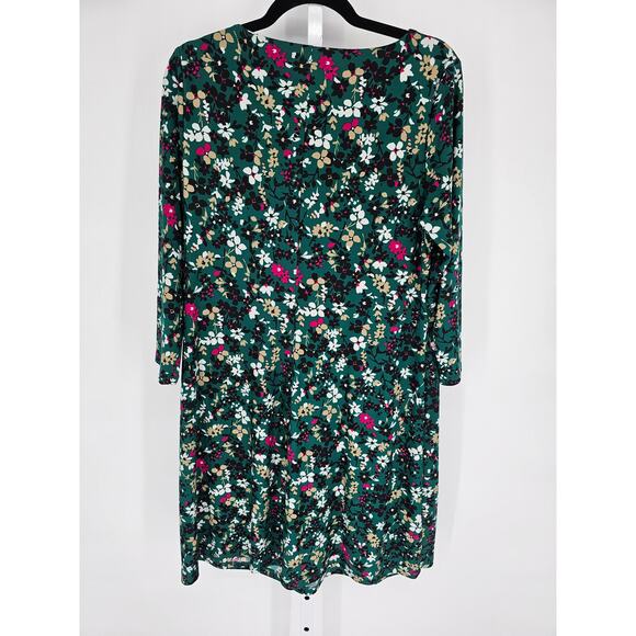 Tommy Hilfiger Womens Sz 14 Midi Length Dress Long Sleeve Green Floral Print - Picture 4 of 4